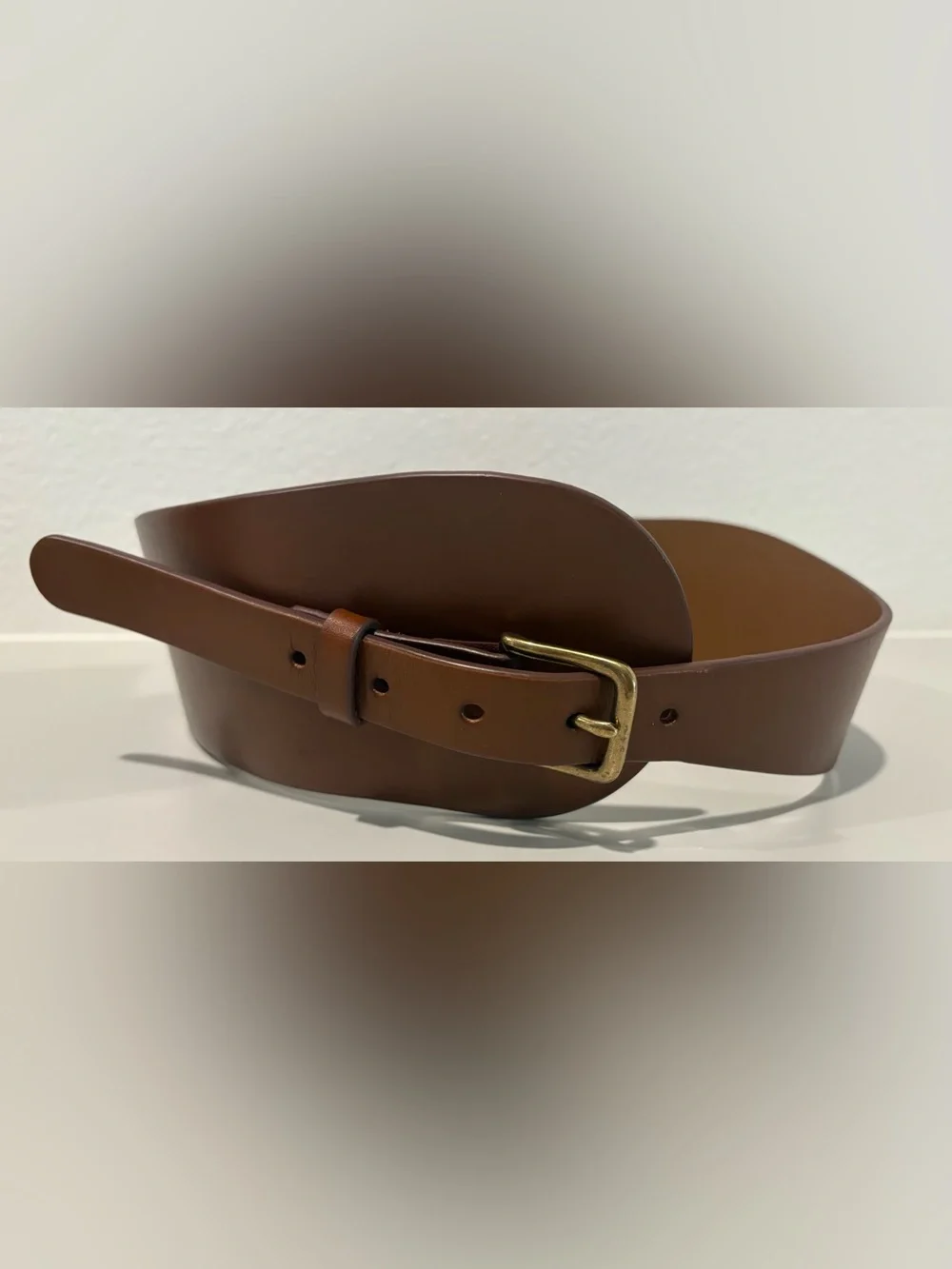 Anthropologie Wide Brown Leather Belt with Brass-Tone Buckle
